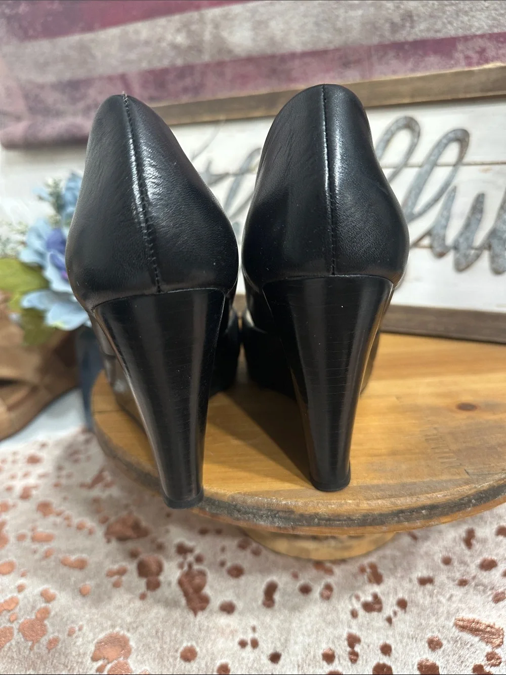 Michael Kors Black Peep-Toe Pumps with Gold MK Accent